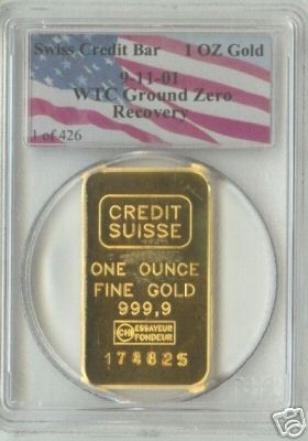 CREDIT SUISSE WTC 1 oz gold bar | WTC Coins PCGS Gold-Silver