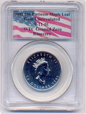 wtc canadian coins  1991 $50 Platinum Leaf