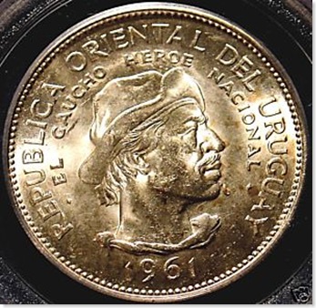 wtc uruguay coins  1961 SILVER URUGUAY 1O PESOS